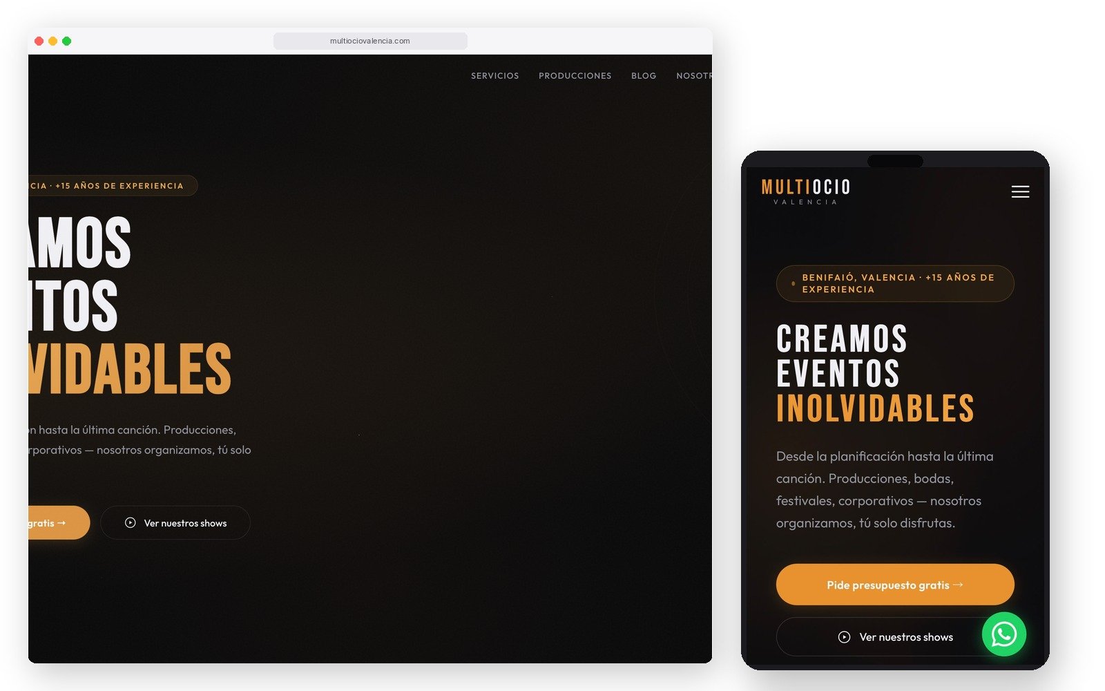 Multiocio Valencia — web de eventos en escritorio y móvil